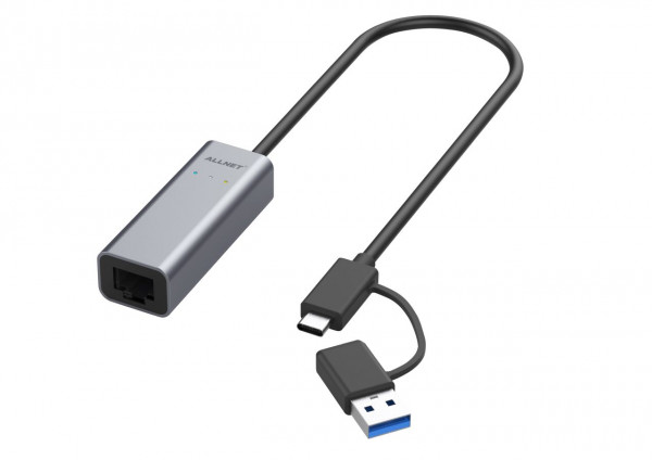 ALLNET Adaptador Ethernet USB 3.0 Tipo-C&amp;A 2.5 Multi-Gigabit LAN ALL-NC-2.5G-USBC/A *ALLTRAVEL