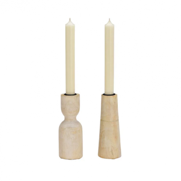 Mr Beam Candelabro blanco de madera de mango, juego de 2, 6x15x6cm