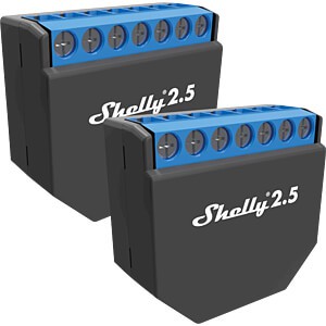 Shelly 2.5 Interruptor de Relé doble WiFi, Pack de 2