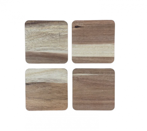 Mr. Beam Posavasos de madera de acacia, juego de 8 (10 x 10 cm)