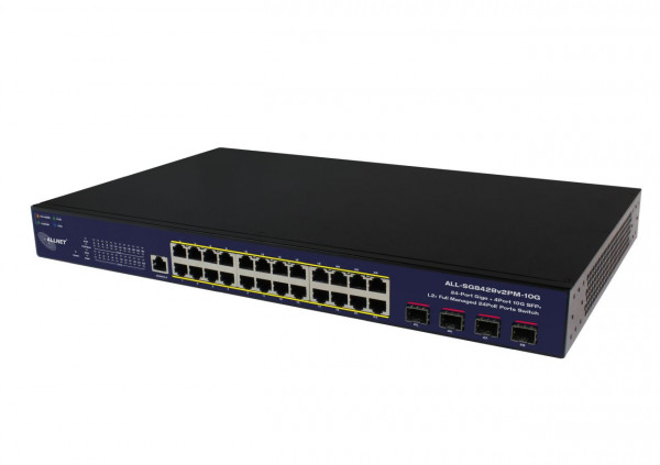 ALLNET Switch smart managed Layer2 28 Port • 24x 1 GbE • PoE Budget 400W • 4x SFP+ • 19&quot; • Fanles • ALL-SG8428v2FPM-10G