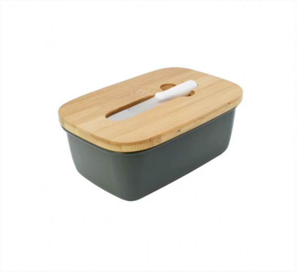Mr Beam Mantequera con tapa de bambú y cuchillo, 15x10x5,5cm