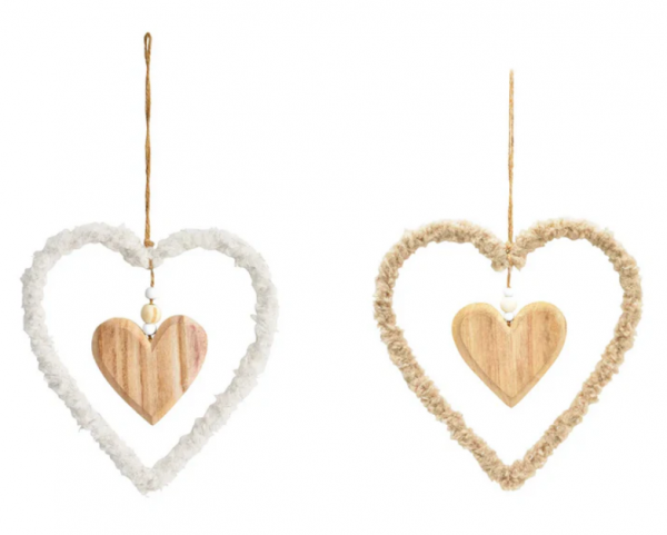 Mr Beam Colgante, corazón, blanco y marrón 18x18x1 cm