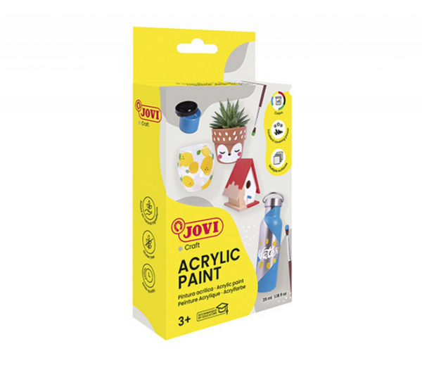 ACRYLIC PAINT Estuche 6 botes 35 ml colores surtidos + pincel