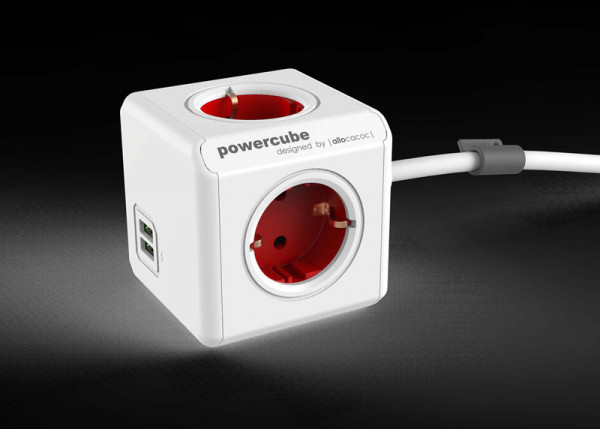 Allocacoc Powercube, Extensión USB, 1,5m, blanco/rojo