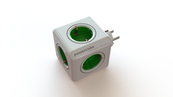 Allocacoc Powercube Original 5x (CEE7), blanco/verde