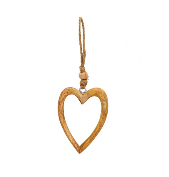 Mr Beam Colgante de corazón, madera de mango, 6 x 9 x 1 cm, paquete de 4