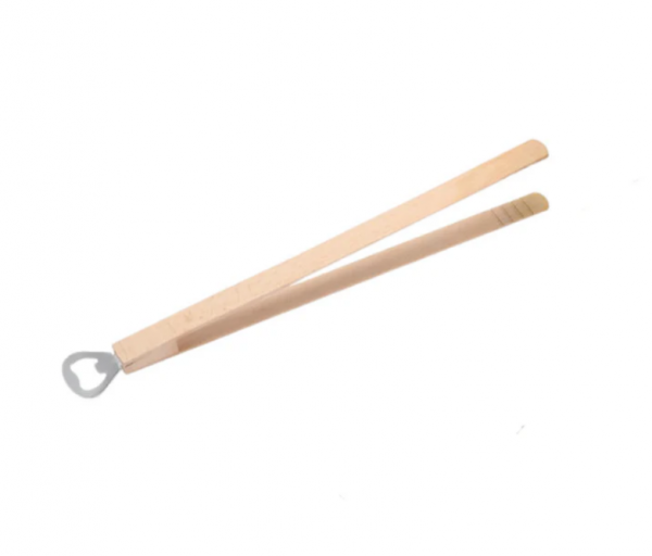 Mr Beam Pinzas de madera para parrilla con abridor de botellas, 35 x 4 cm, paquete de 2